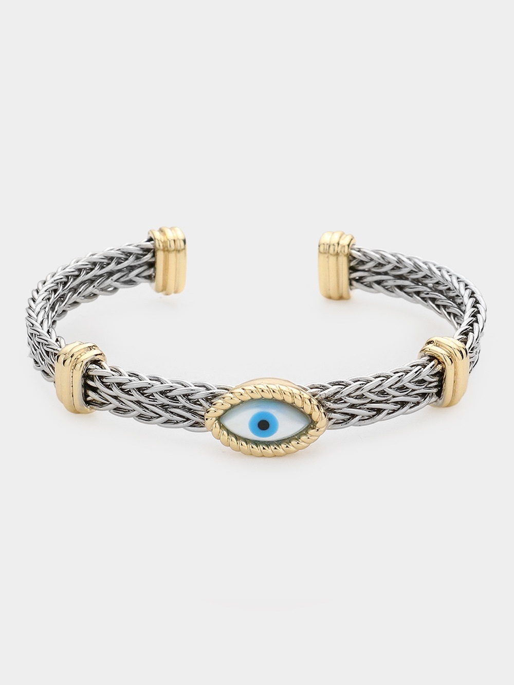 14K Gold Plated Evil Eye Accented Cuff Bracelet